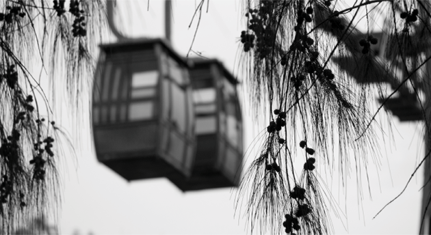 Black and white image of Digha ropeway